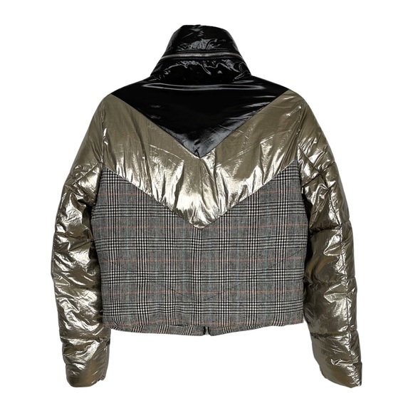LA Coalition Houndstooth Metallic Puffer Jacket Coat Preppy - Picture 2 of 6